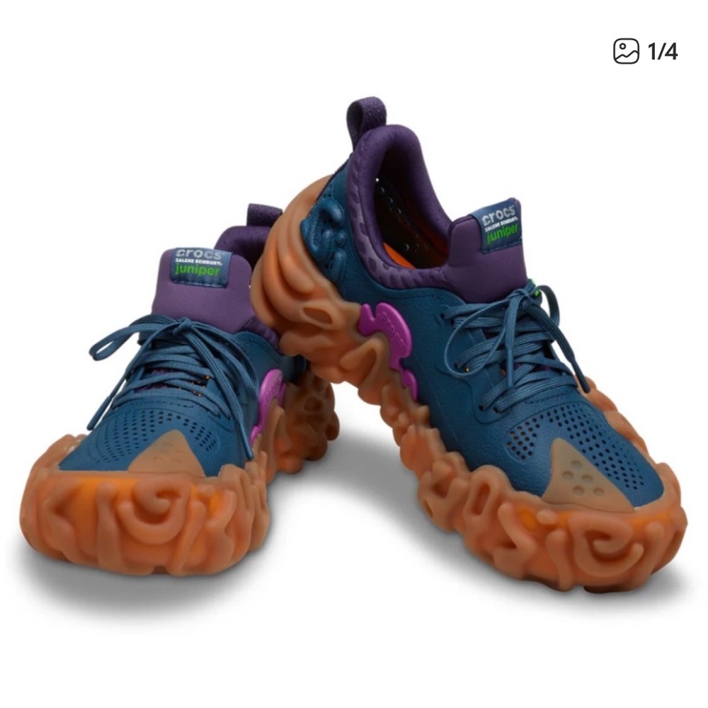CROCS Blue and Purple Sneakers with Orange Soles
